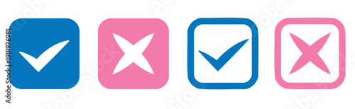 Checkmark vector icon. Wrong correct isolated signs white background. x symbol vote logo illustration