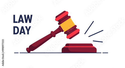 Gavel striking soundblock on lawday ceremony in courtroom illustration