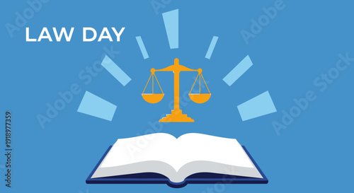 Celebrating Lawday with Scales of Justice on an Open Book Illustration