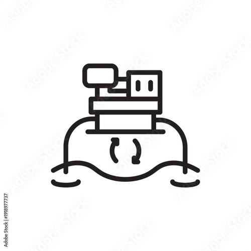 Oil skimmer icon. Environmental remediation, representing maritime spill cleanup hardware, industrial wastewater treatment, oleophilic recovery systems, and sustainable marine engineering technology.