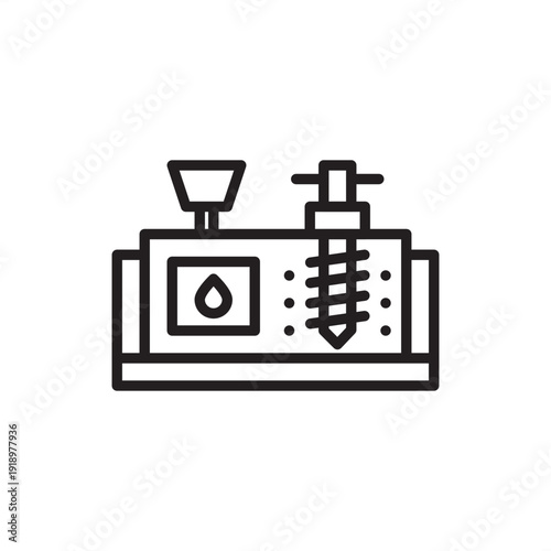 Drilling mud tank icon. Oilfield circulation systems, representing fluid storage, mud agitator hardware, petroleum engineering reservoirs, offshore drilling safety, and industrial mining equipment.