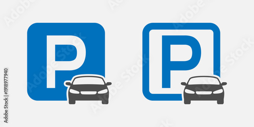 Car parking graphic icons set. Parking signs isolated on white background. Information symbols. Vector illustration
