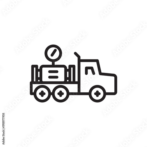 Fracking pump icon. Hydraulic fracturing hardware, representing high-pressure pumper trucks, oilfield injection systems, well stimulation equipment, petroleum engineering, and energy extraction tech.