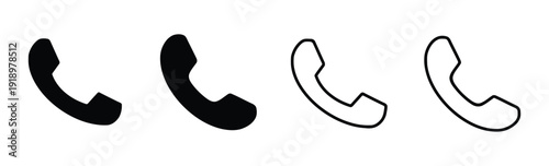 Collection of telephone handset icons in solid and outline versions for communication themes