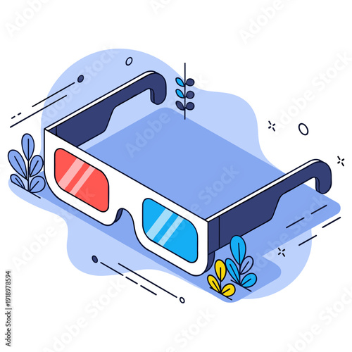 Colorful 3d glasses with artistic floral elements on a blue background