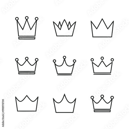 Collection of various crown icons, symbolizing royalty power and authority