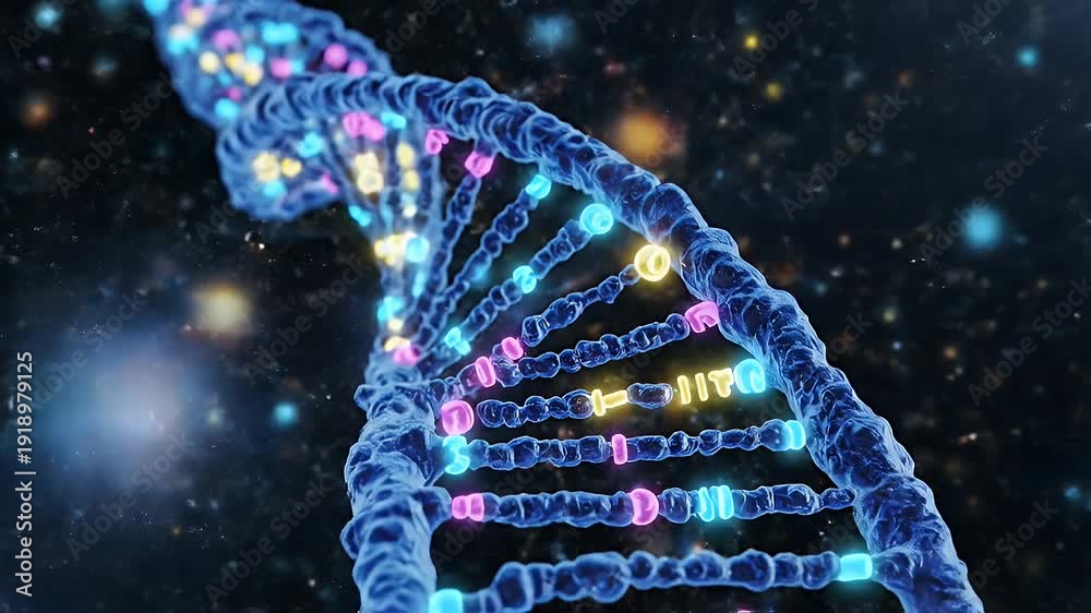 3D DNA Structure - A detailed 3D video shows a section of a DNA double ...