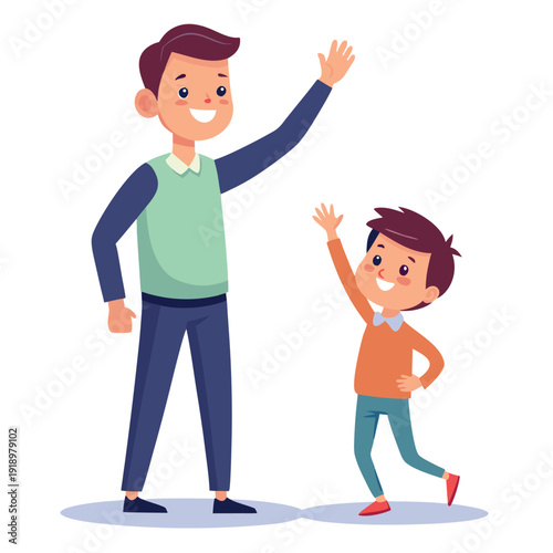 Happy father's day illustration of a smiling dad and son bonding together