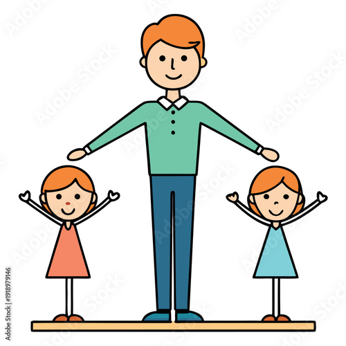 Happy father's day illustration of dad and two daughters