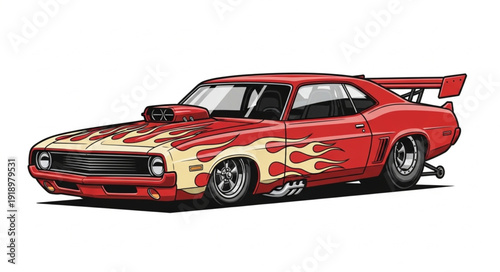Red Muscle Car with Flames.