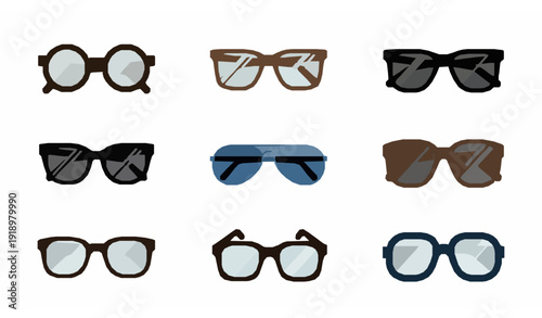 Glasses and Eyewear Icon Set Flat Optical Frames and Sunglasses Vector Collection Isolated on White Background