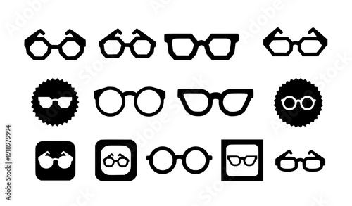 Geometric Glasses Logo Icon Set Modern Optical Eyewear Vector Collection on White