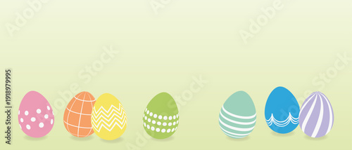 春のパステルイースターエッグ横長ヒーローヘッダー背景｜ワイド復活祭バナーデザイン素材｜イースター, 卵, 春, ワイド, ヒーローヘッダー