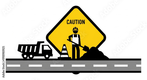 Road Construction Caution Sign Illustration.