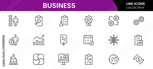 Business and Finance web icons in line style. Money, bank, contact, infographic. Icon collection. Vector illustration.