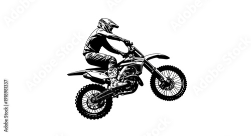 Rider on Dirt Bike in Action.
