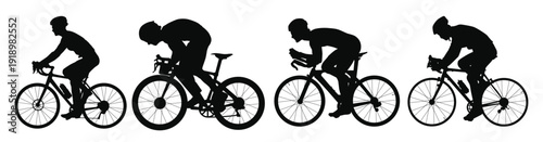 action cyclists silhouette side view illustration isolated