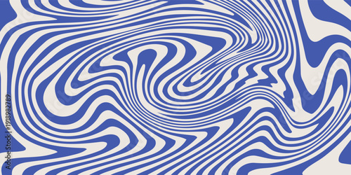 Blue wavy lines abstract background. Trendy psychedelic retro style backdrop. Waves, swirl and twirl pattern. Twisted distorted vector texture. Y2k aesthetic design