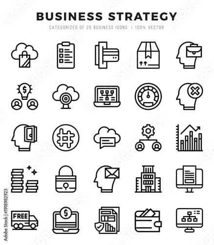 Set of Lineal Business Strategy Icons. Lineal art icon. Vector illustration