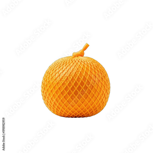Fresh Orange Fruit in Yellow Packaging Net, Transparent Background with Alpha Channel