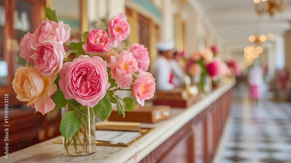 Fototapeta premium A row of vases with flowers on a counter