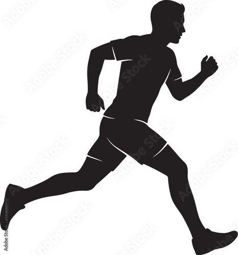Running man silhouette vector illustration, athletic male sprinter in motion isolated on white background graphic
