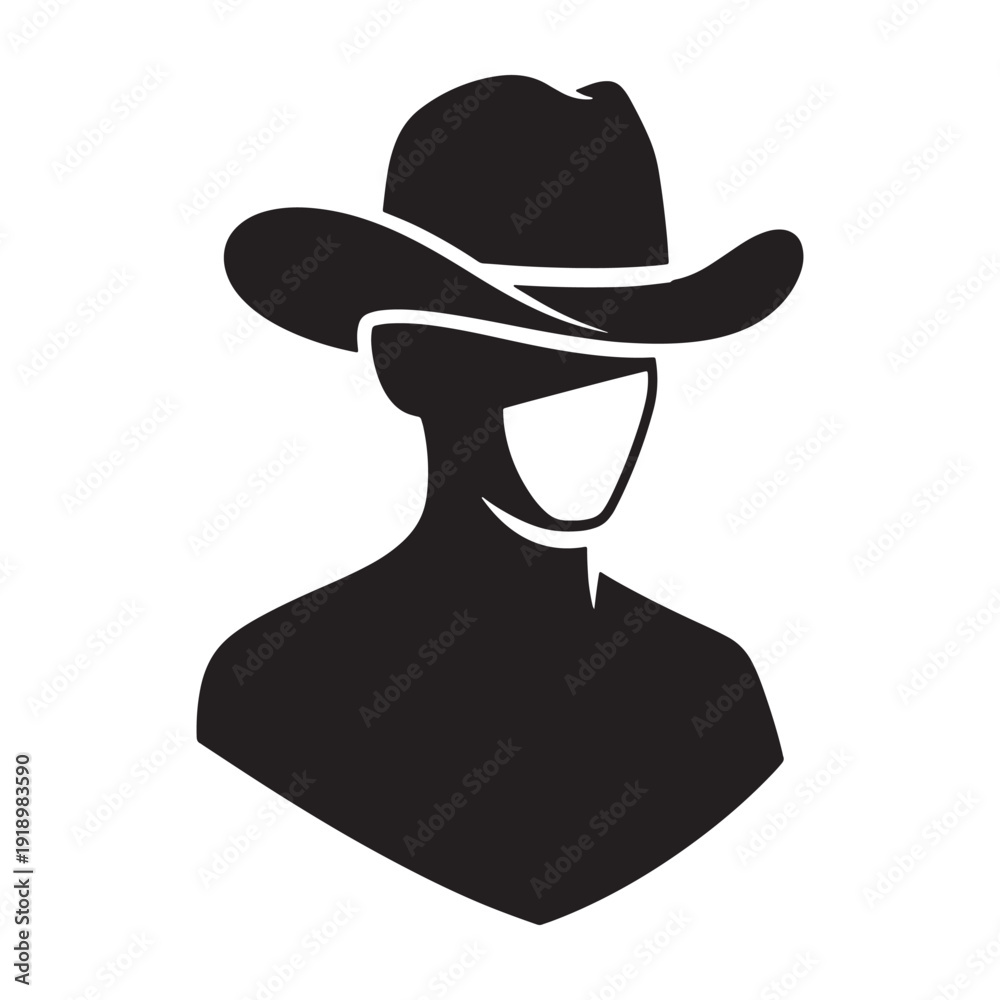 Fototapeta premium Black silhouette of a cowboy wearing a face mask, vector icon for website or presentation