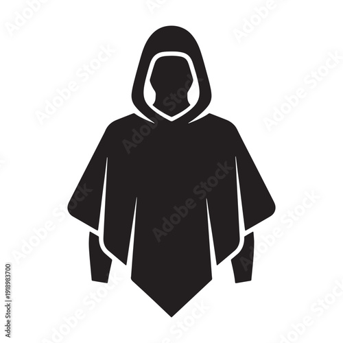 black hooded figure silhouette vector, cloak or poncho, anonymous person icon, isolated on transparent background, png