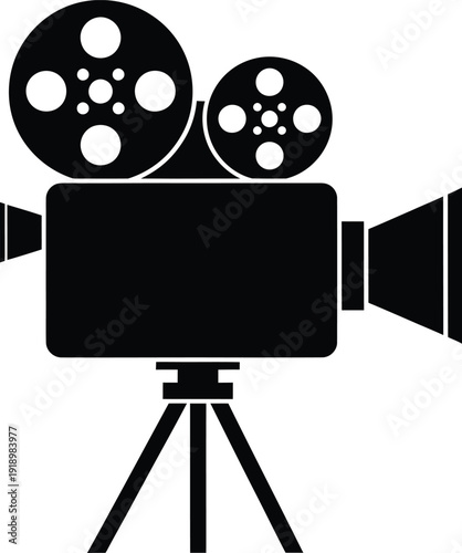 Vintage film camera silhouette vector icon