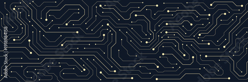 Golden electronic board. Circuit board texture for high technology concept on dark background