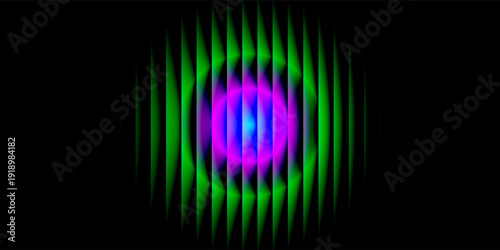 Abstract with a series of vertical lines arranged closely on a black background. The light effect emanating from the center creates a sense of depth and dimension, giving a futuristic feel.