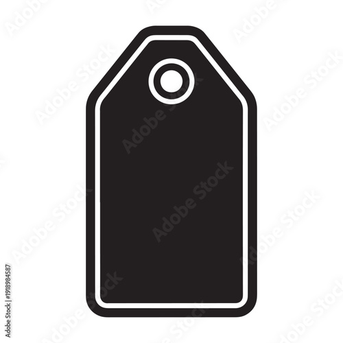 Black price tag icon with white outline on white background