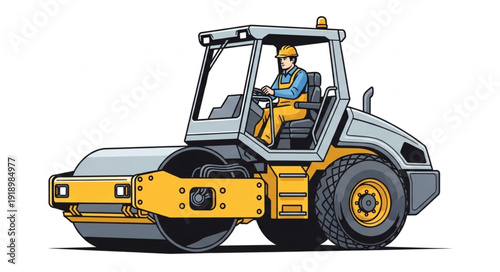 Road Roller Machine Operator Working.