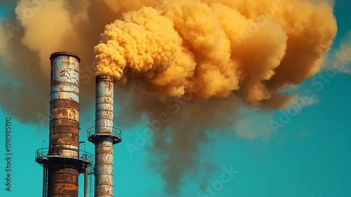 Rusty industrial smokestacks emitting thick smoke
