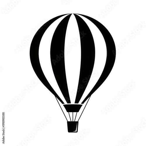 Classic Hot Air Balloon Silhouette, Black and White Striped Vector Graphic, Subject with Background Removed