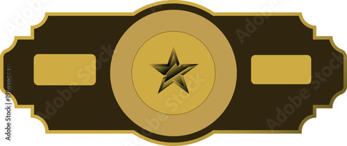Luxury vintage gold badge with round medallion and star in the center, isolated on light background. Elegant premium label template for award, certificate, branding, packaging and quality mark design.