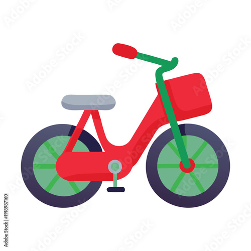 A vibrant red bicycle with a green seat and handlebars, ready for a ride

