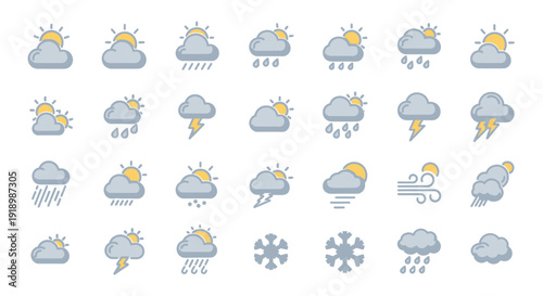 Collection of weather icons illustrating various climate conditions and forecasts seamlessly integrated with imagefx_kllo2d_via_RJ style