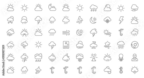 A collection of weather icons in a grid layout, showcasing various weather conditions and symbols via ImageFX