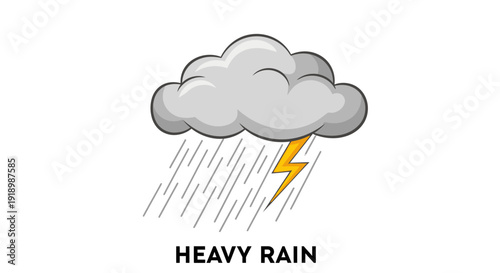 Illustration of heavy rain with thunderstorm cloud and lightning from a front view