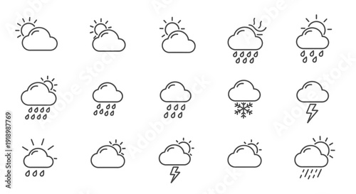 Collection of weather icons featuring cloud, sun, rain, and storm via ImageFX