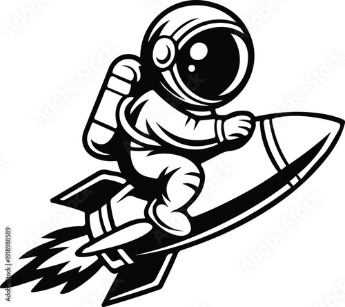Cute Astronaut Riding Rocket Cartoon Illustration