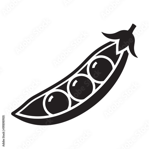 Simple black silhouette of a pea pod with three peas inside