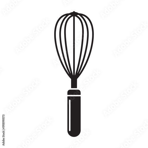 Modern black whisk for mixing and blending ingredients in kitchen