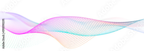 Particle flow wave on white background. Abstract background with dynamic wave and dot elements. 3d