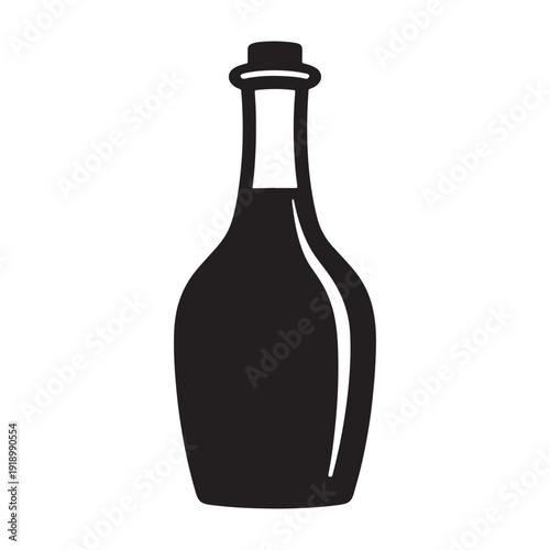 Black bottle silhouette with stopper on white background
