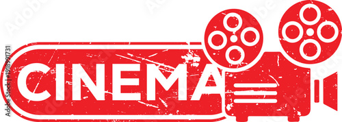 Cinema logo with film camera and reels