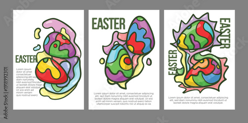 Decorative Abstract Easter Eggs in Gentle Pastels. Pastel Abstract Easter Eggs Print Set . print size easter poster in pastel color vector illustration.