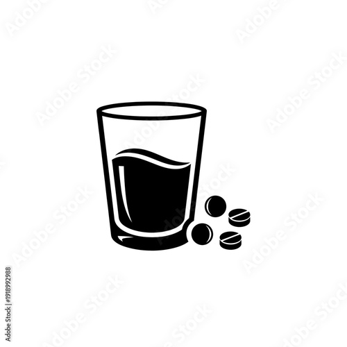 Glass of water with pills, vector illustration. Medicine and cure. Overtreatment issue. World malaria day
