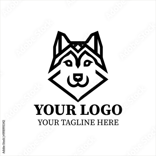 Minimal Wolf Head Logo Vector – Modern Geometric Husky and Wolf Mascot Line Art Emblem Collection